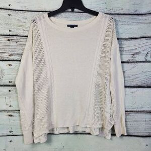 American Eagle Outfitters Women's Cream Sweater M Cable Knit Mesh Panel Long Sle
